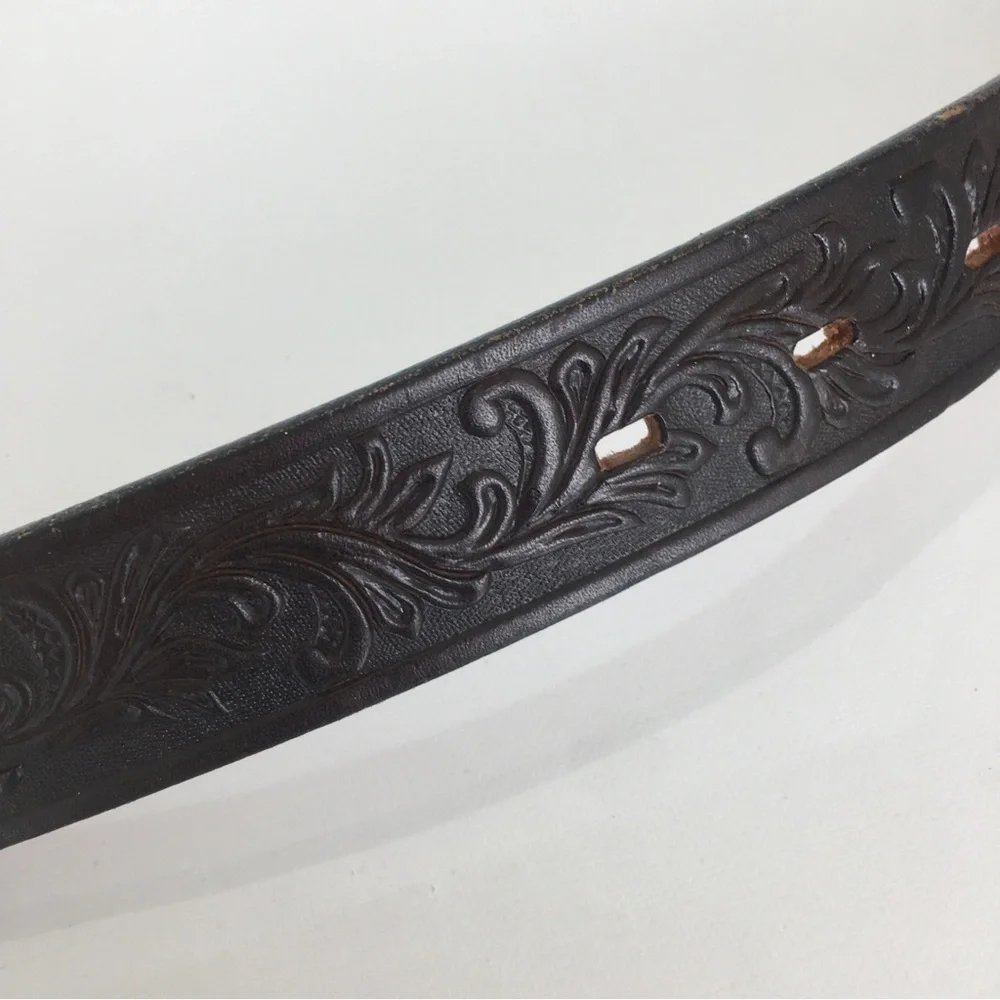 Tony Lama Western Tooled Top Grain Leather Belt Brown Unisex Size 24 Cowboy Belt